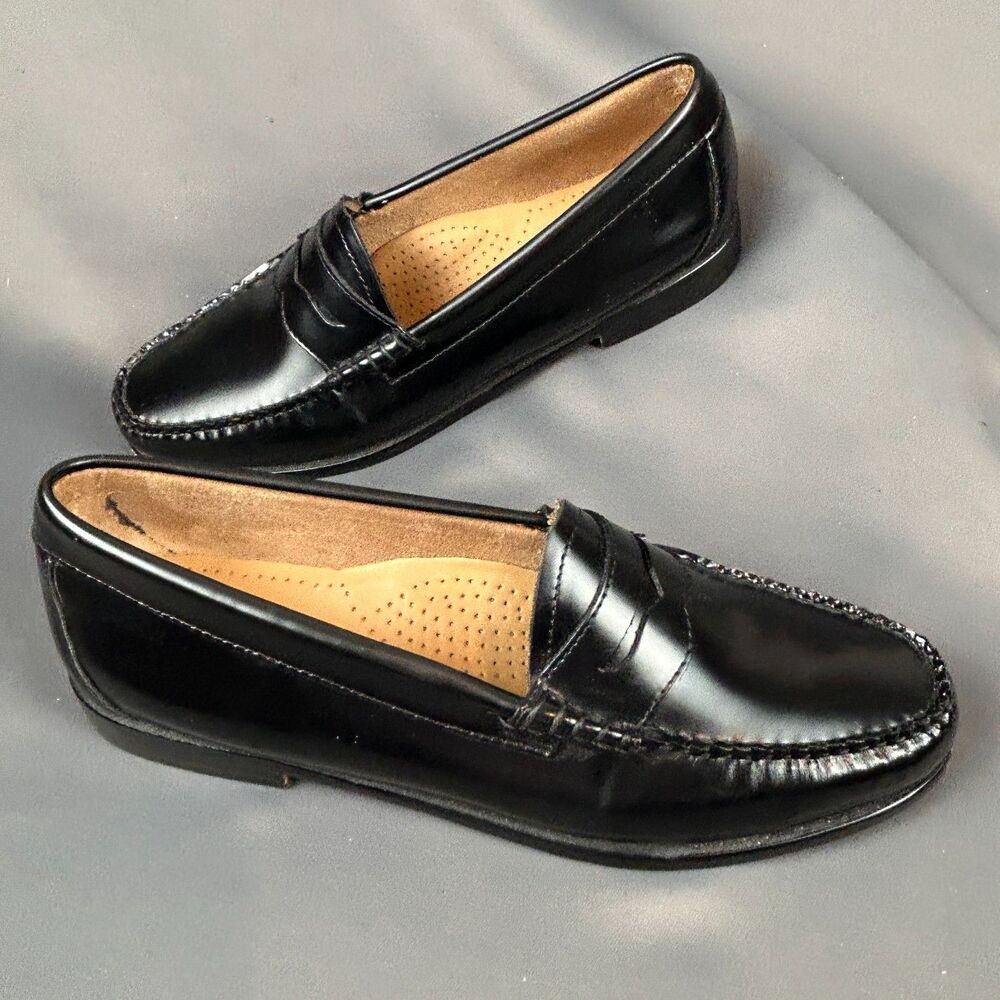 Bass Weejuns Black Leather Classic Slip On Penny Loafers Size 9.5 Leather Sole - Picture 3 of 16